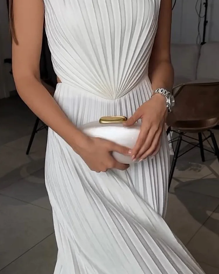 Top Pleated Fan Blade Split Dress