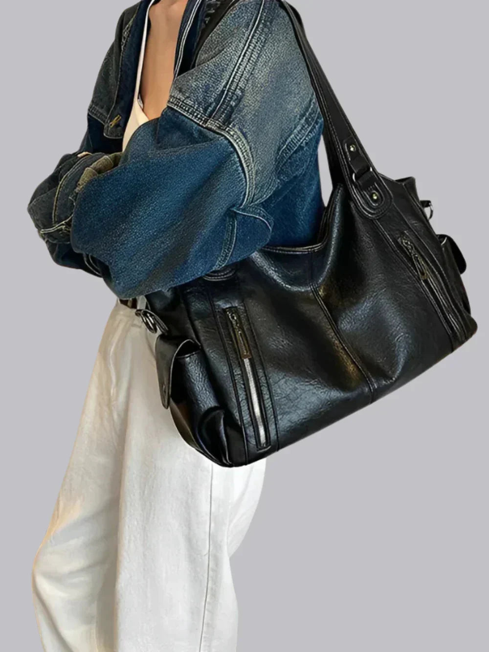 Luxe Zip Leather Shoulder Bag