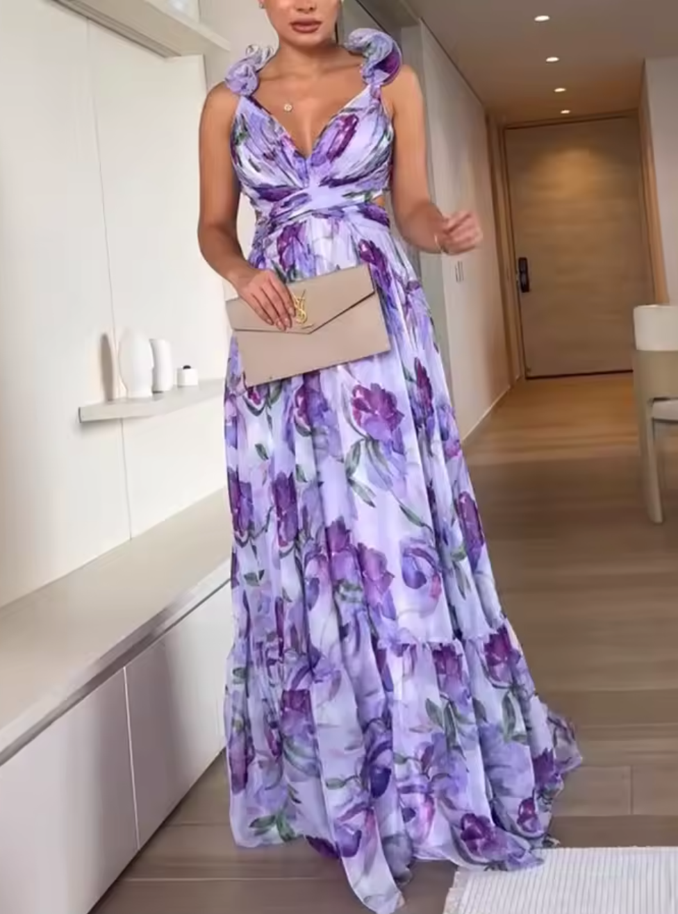 Floral Breeze Lace-Up Dress