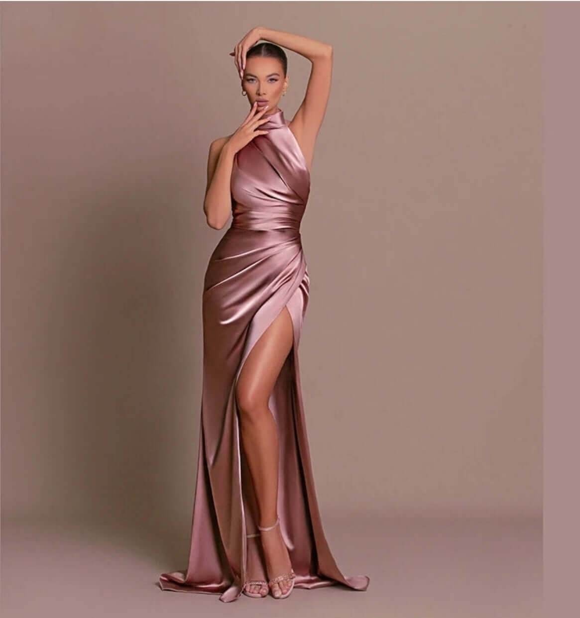 Silken Allure Backless Evening Dress