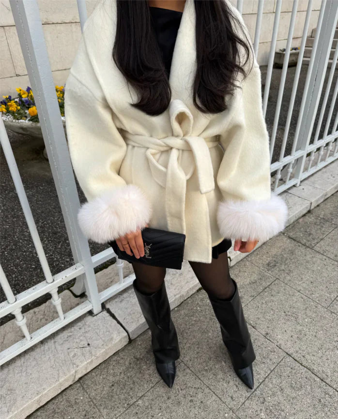 Elysée Fur‑Edged Wool Coat
