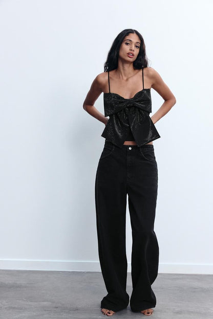 LuxeBow™ - Glitter Bow Crop Top