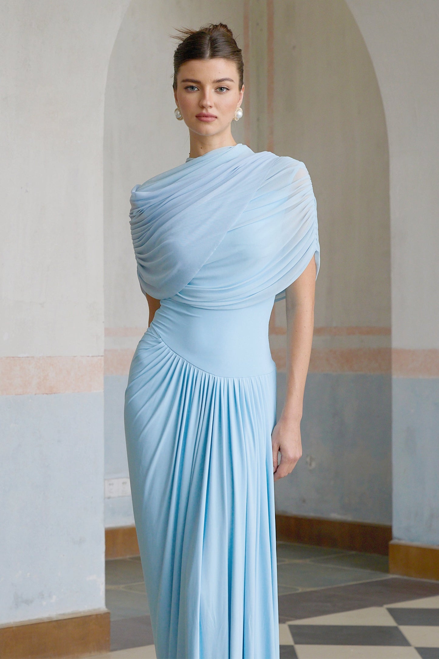 Noelle Sky Pleated Dress