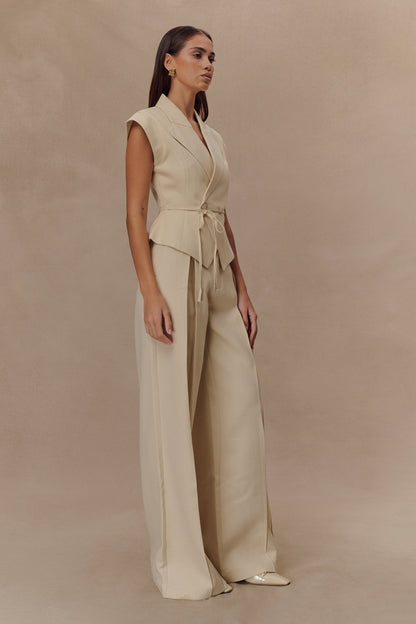 Tina short-sleeved linen blouse - natural beige