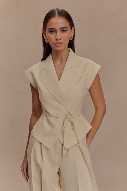 Tina short-sleeved linen blouse - natural beige