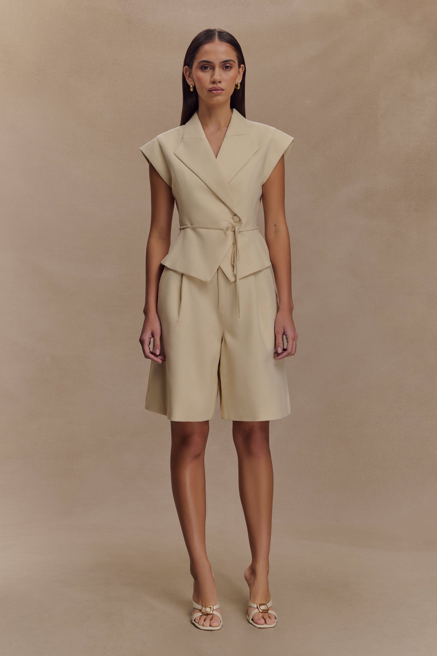 Tina short-sleeved linen blouse - natural beige