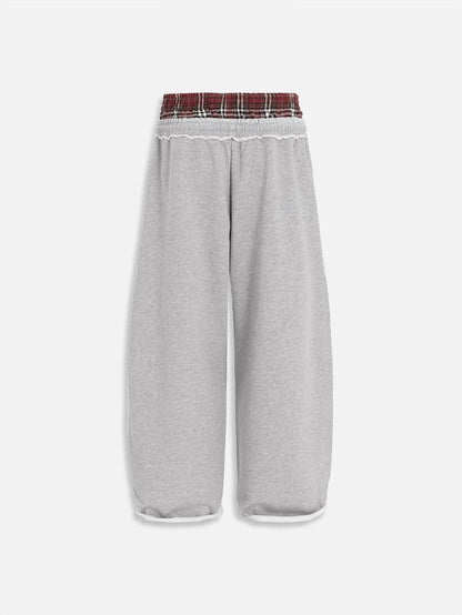 Checkered Sweatpants with Double Waistband