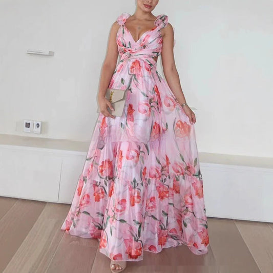 Floral Breeze Lace-Up Dress