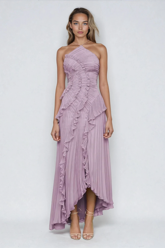 Sara | Purple Pleated Dress