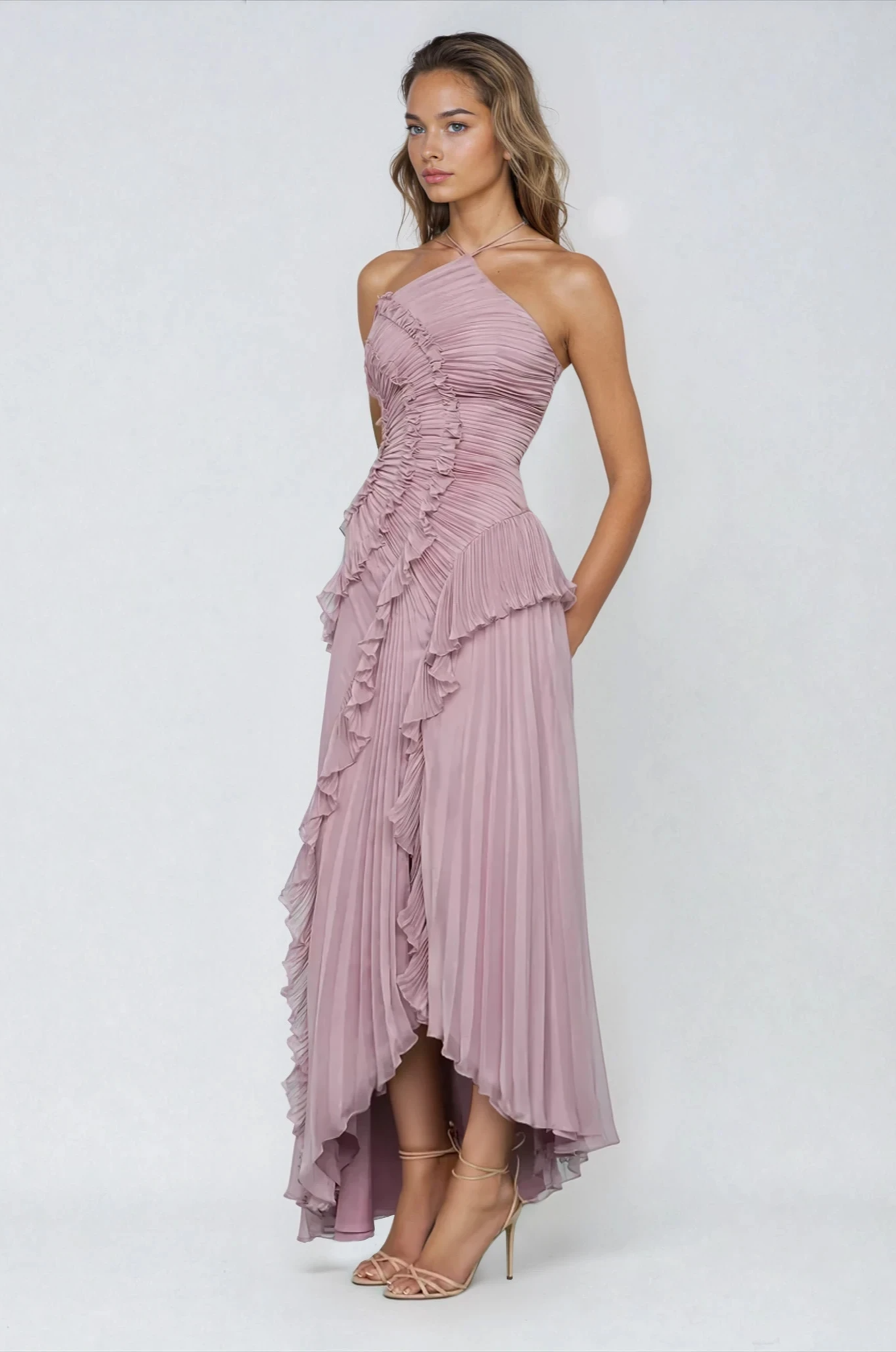 Sara | Purple Pleated Dress