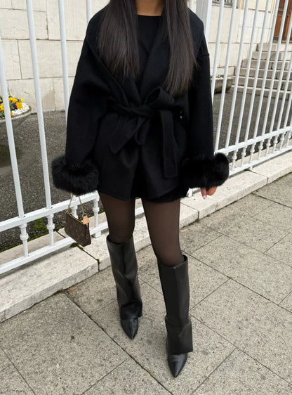 Elysée Fur‑Edged Wool Coat