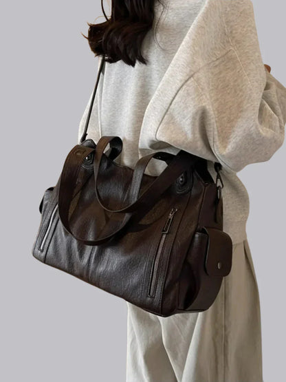 Luxe Zip Leather Shoulder Bag