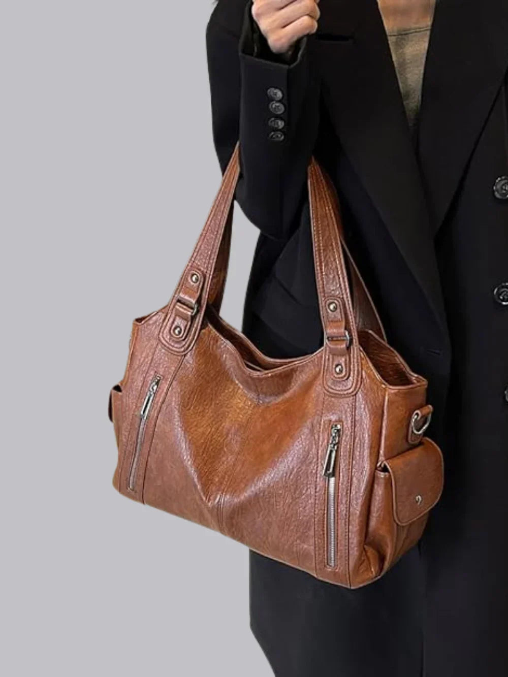 Luxe Zip Leather Shoulder Bag