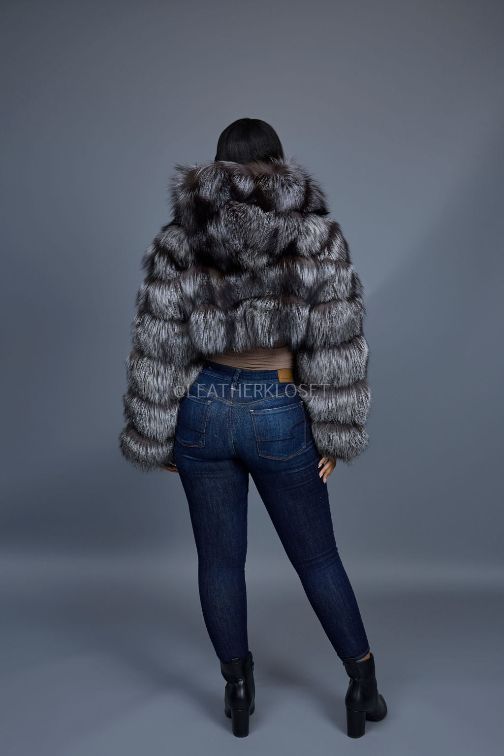 Silver Luxe Crop Bomber with Hood