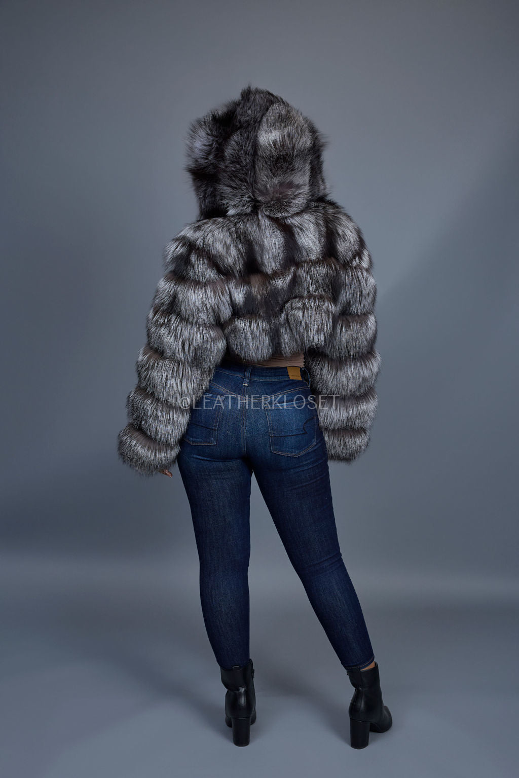 Silver Luxe Crop Bomber with Hood