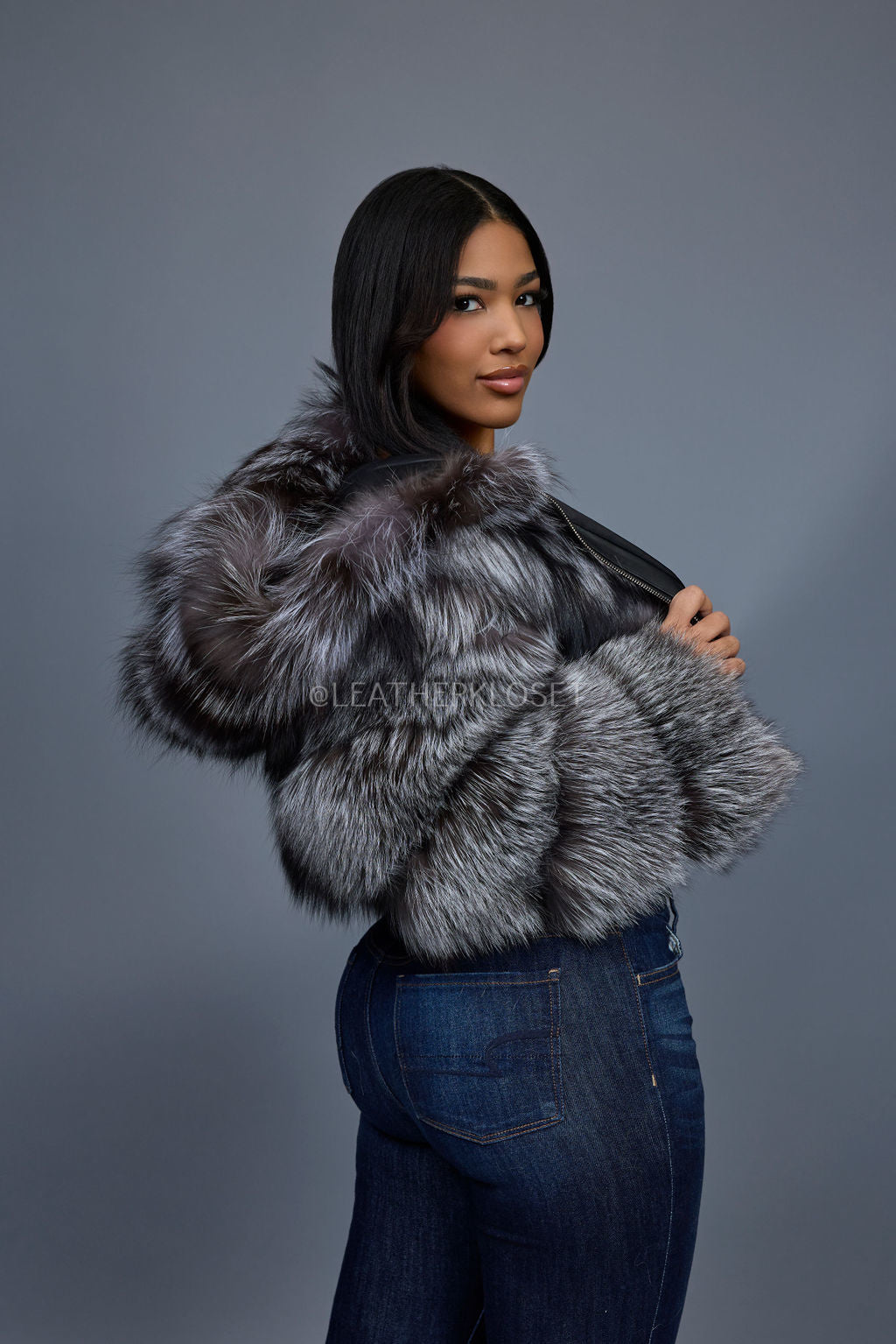 Silver Luxe Crop Bomber with Hood