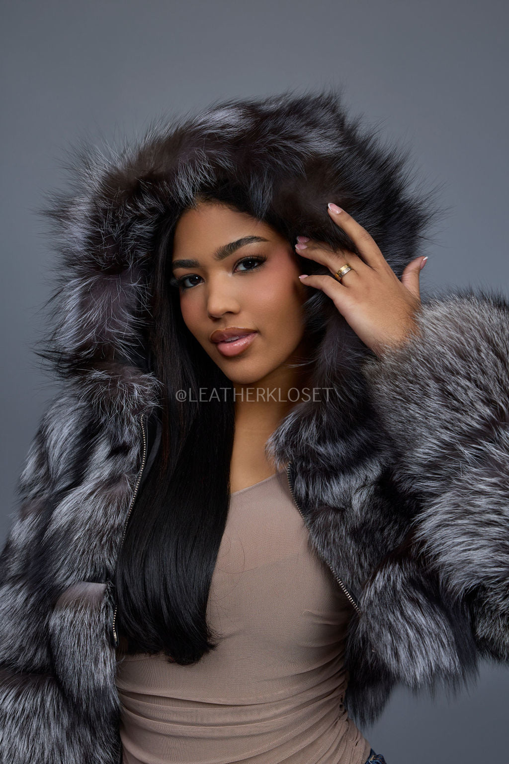 Silver Luxe Crop Bomber with Hood