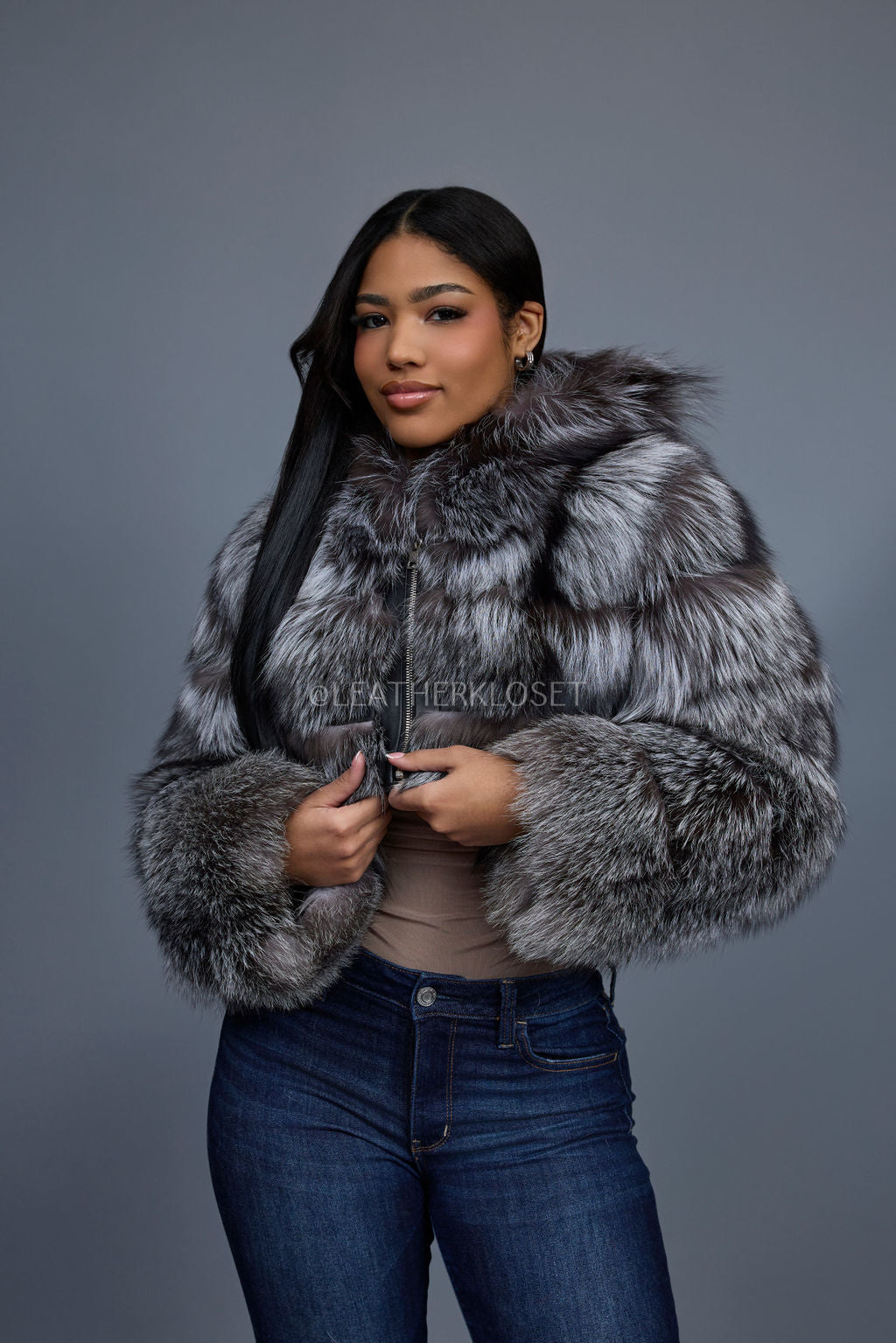 Silver Luxe Crop Bomber with Hood