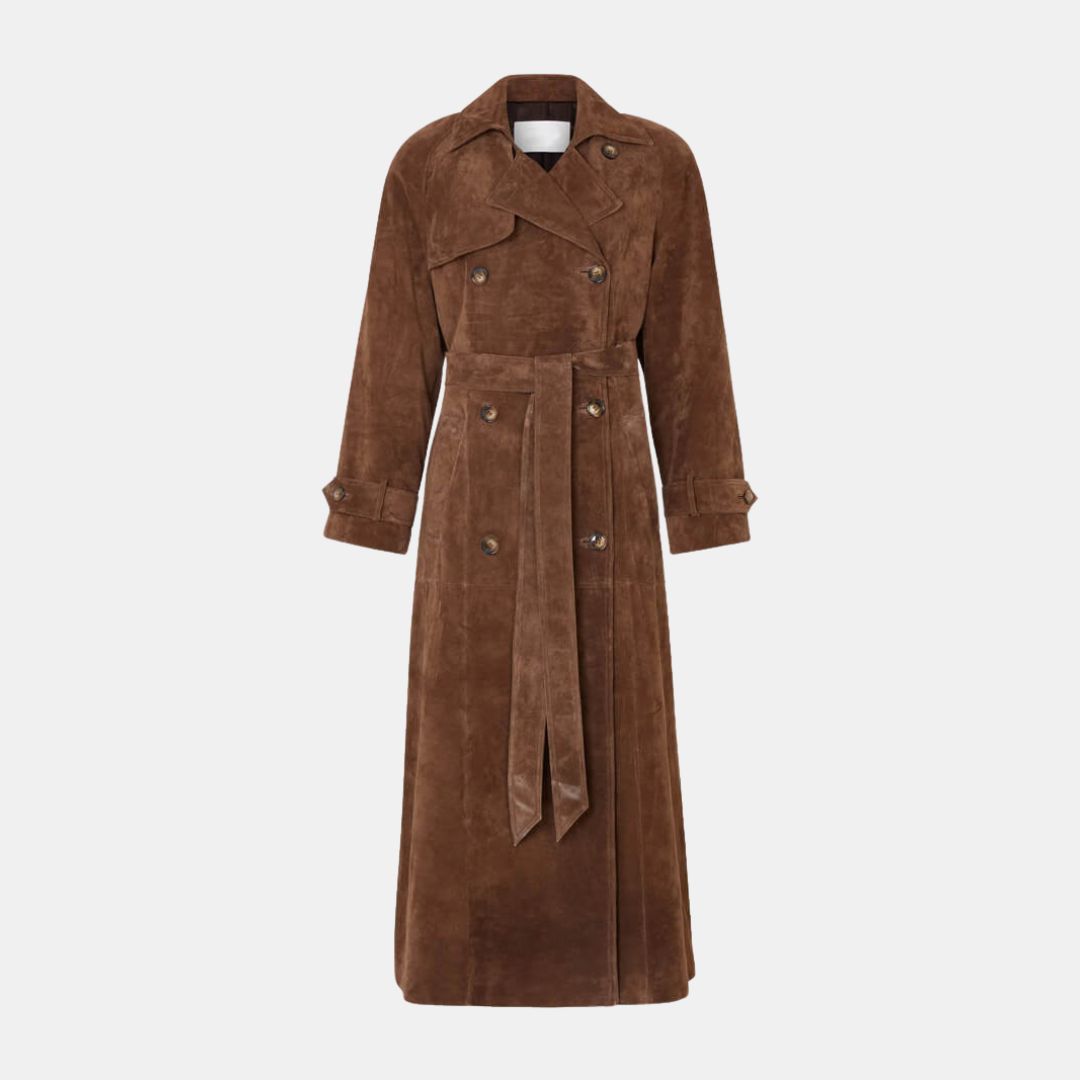 Brown Suede Belted Trench