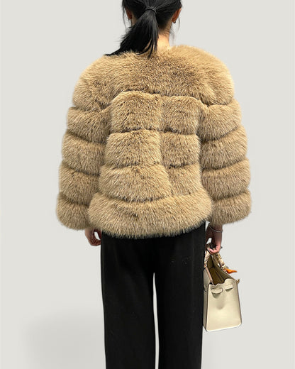 Faux Fur Coat Beige Short