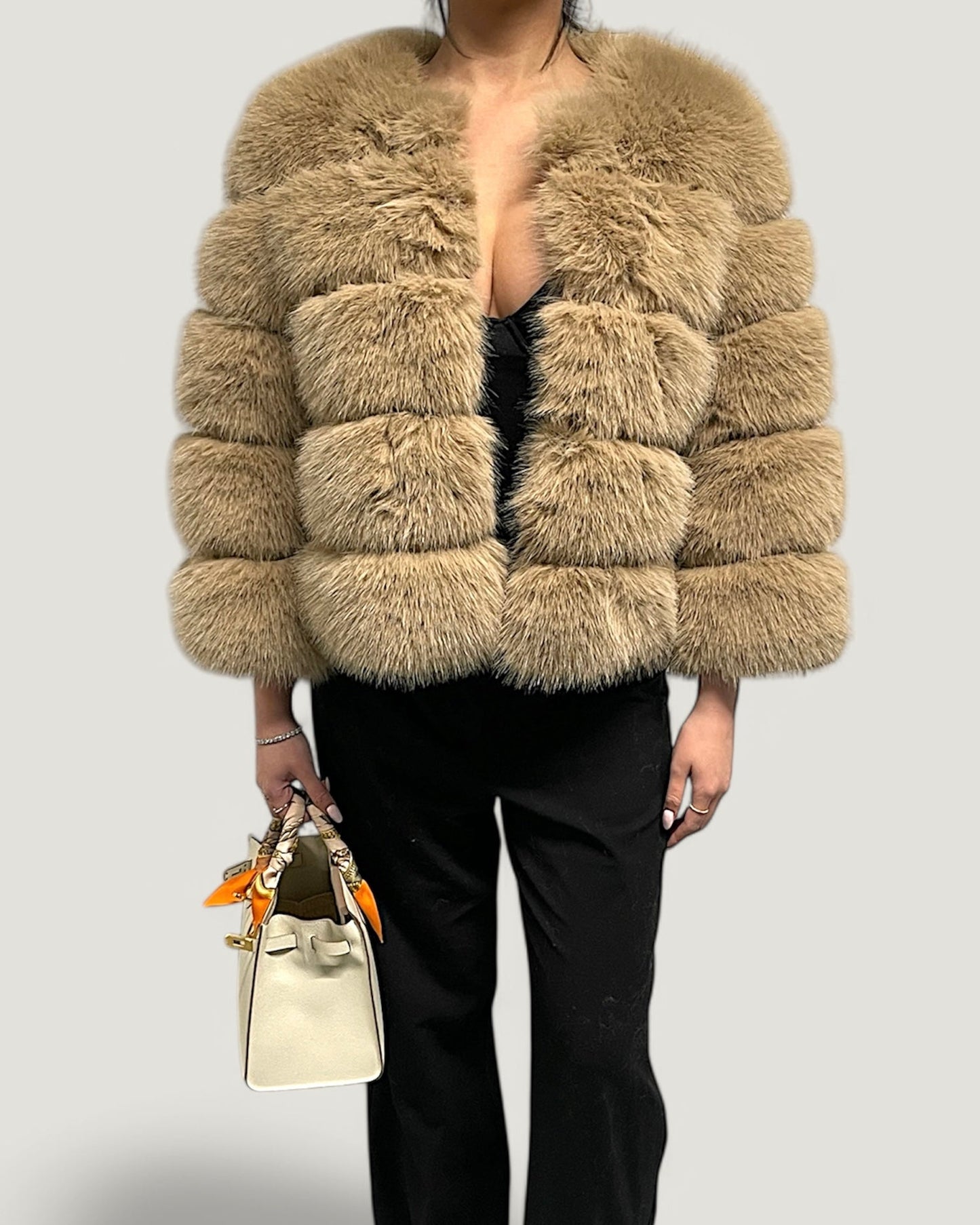 Faux Fur Coat Beige Short