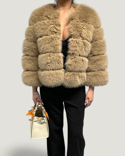 Faux Fur Coat Beige Short
