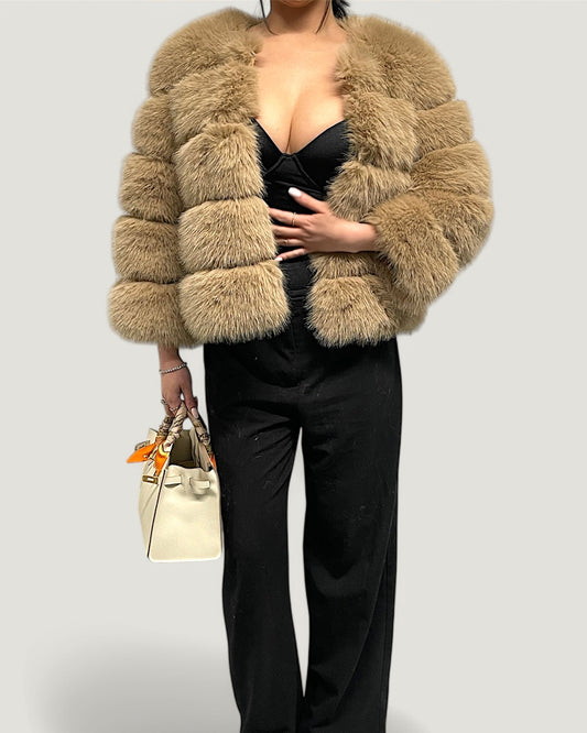 Faux Fur Coat Beige Short