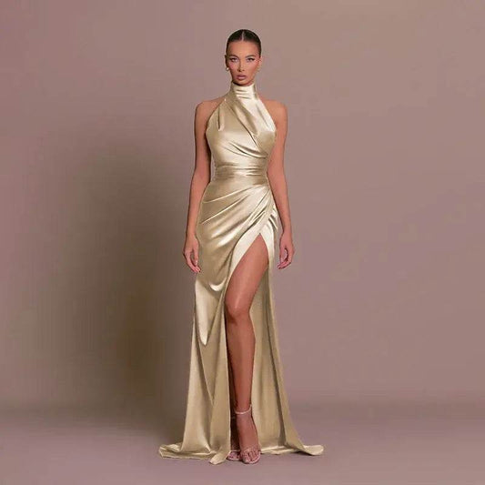 Silken Allure Backless Evening Dress