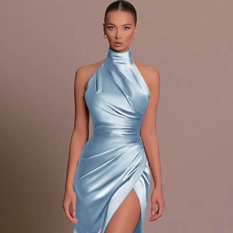 Silken Allure Backless Evening Dress