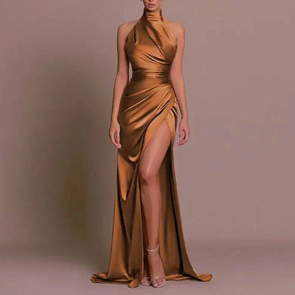 Silken Allure Backless Evening Dress