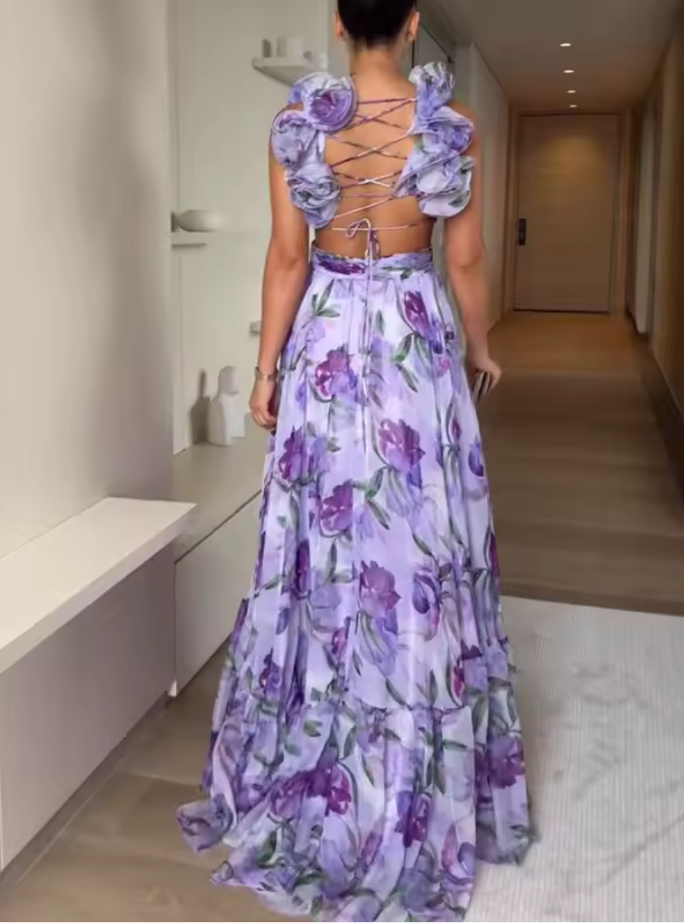 Floral Breeze Lace-Up Dress