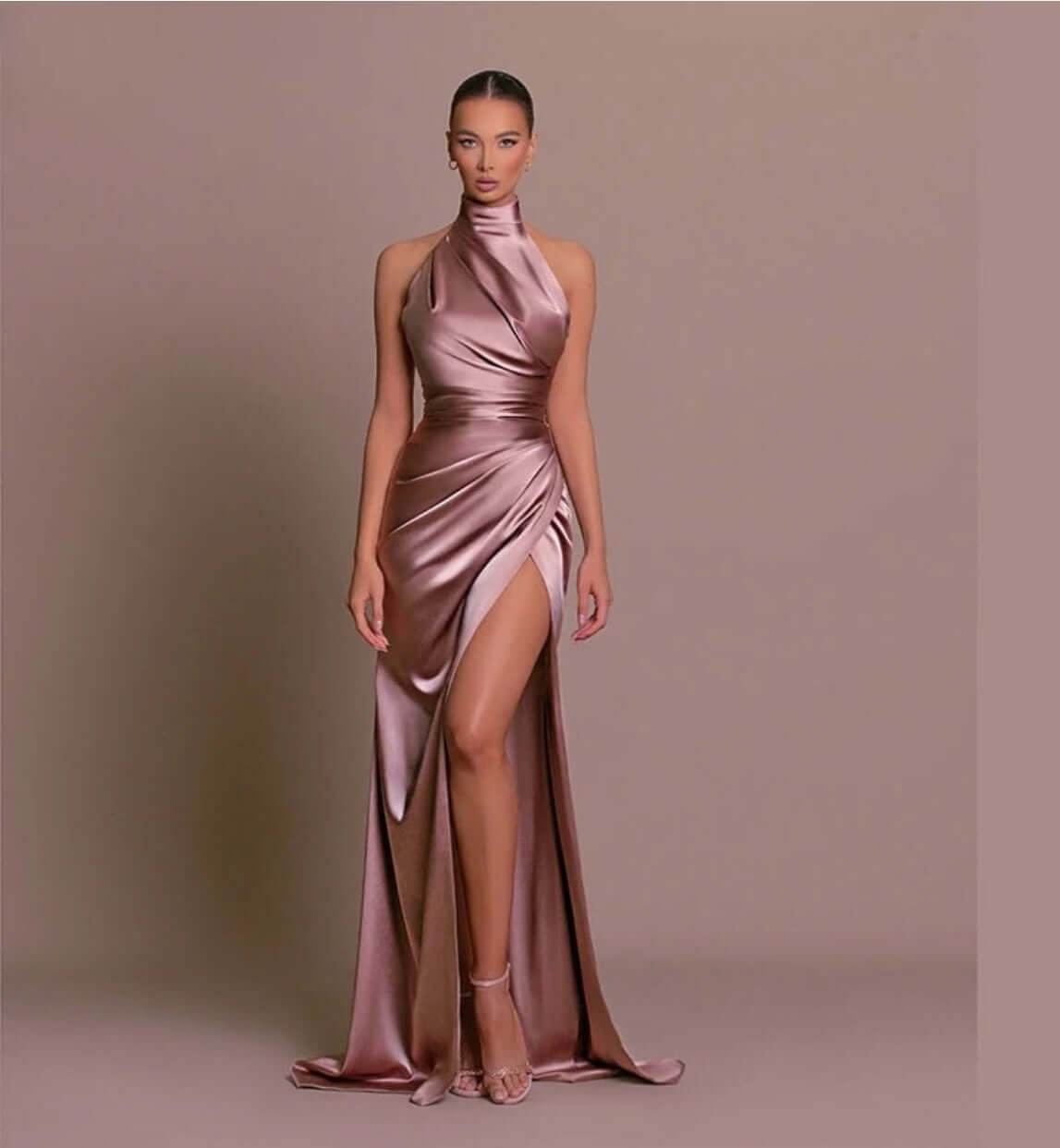 Silken Allure Backless Evening Dress
