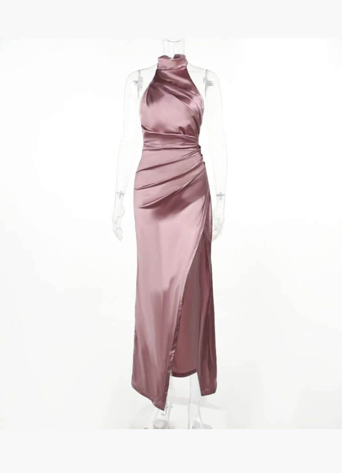 Silken Allure Backless Evening Dress