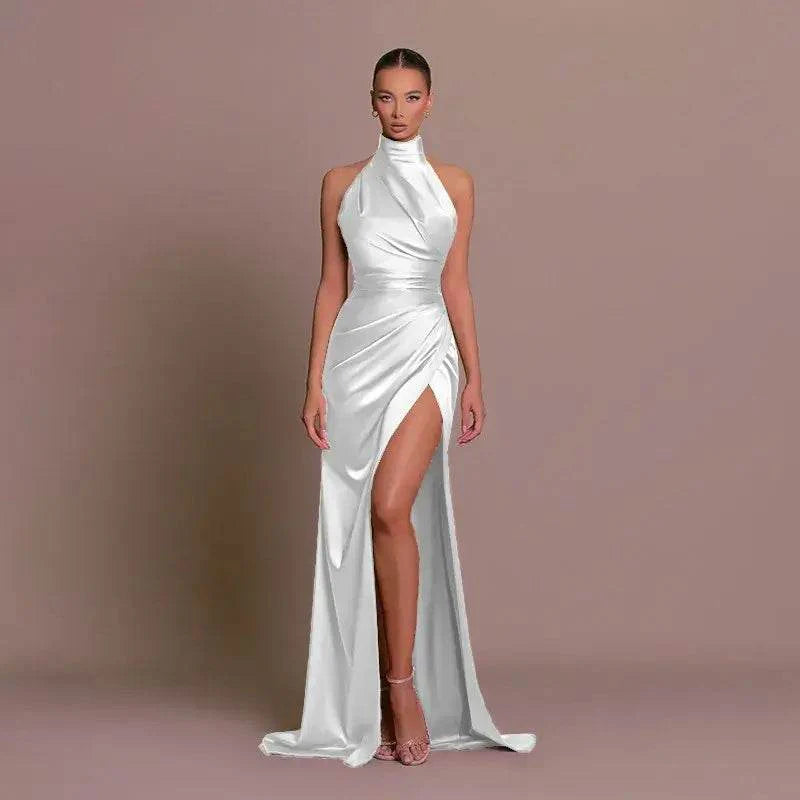 Silken Allure Backless Evening Dress