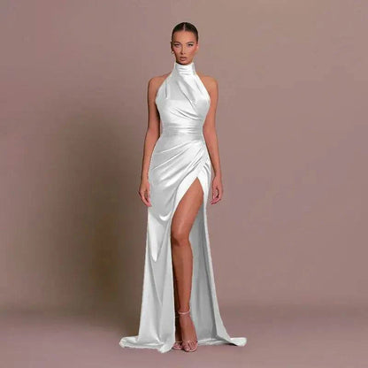 Silken Allure Backless Evening Dress