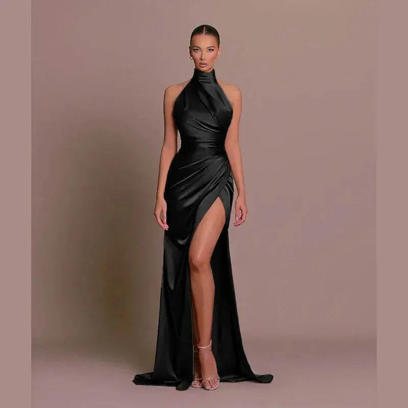 Silken Allure Backless Evening Dress