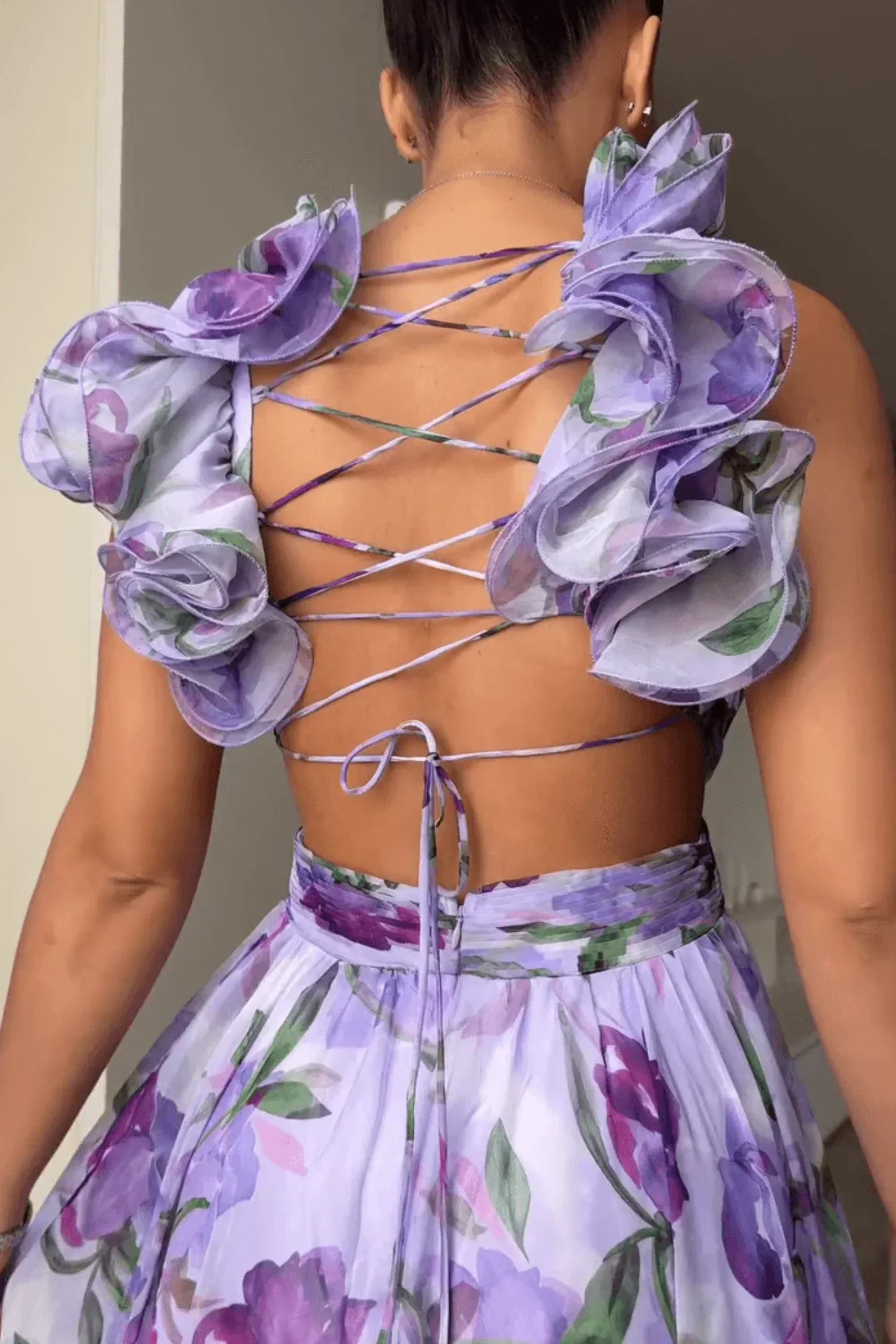 Floral Breeze Lace-Up Dress