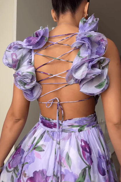 Floral Breeze Lace-Up Dress