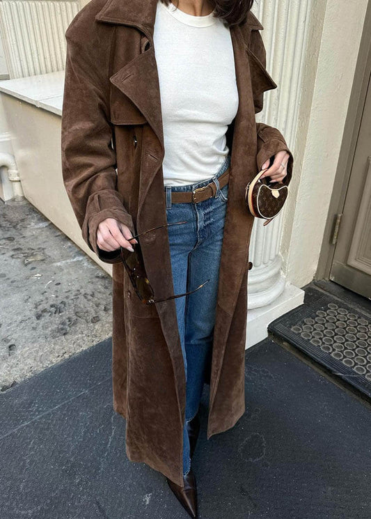 Brown Suede Belted Trench