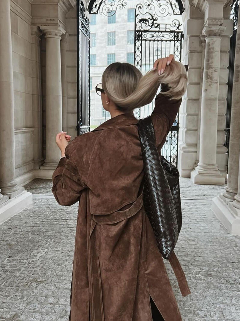 Brown Suede Belted Trench