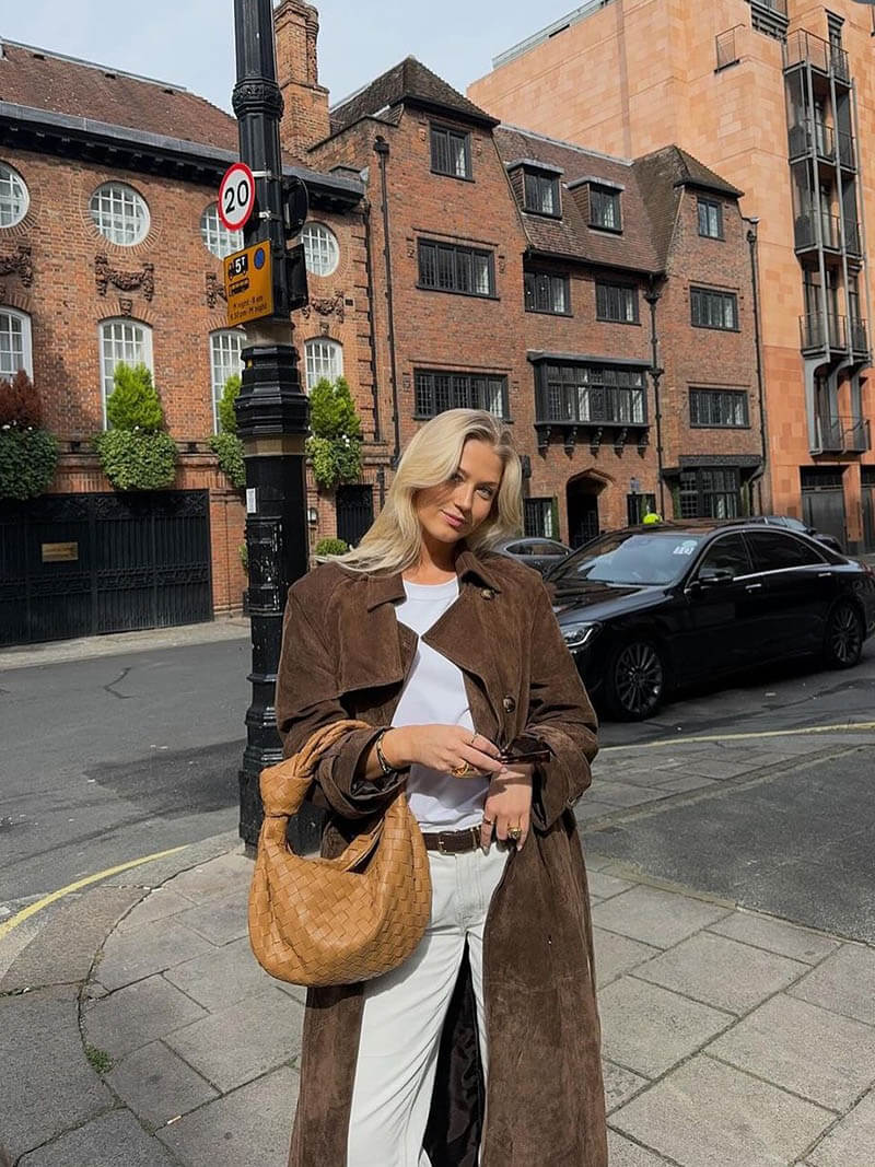Brown Suede Belted Trench
