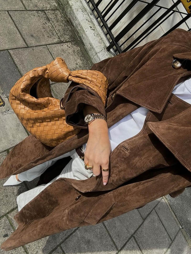Brown Suede Belted Trench