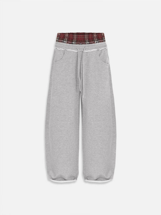 Checkered Sweatpants with Double Waistband