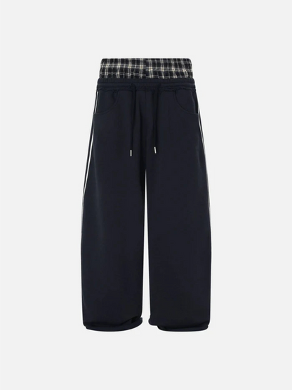 Checkered Sweatpants with Double Waistband