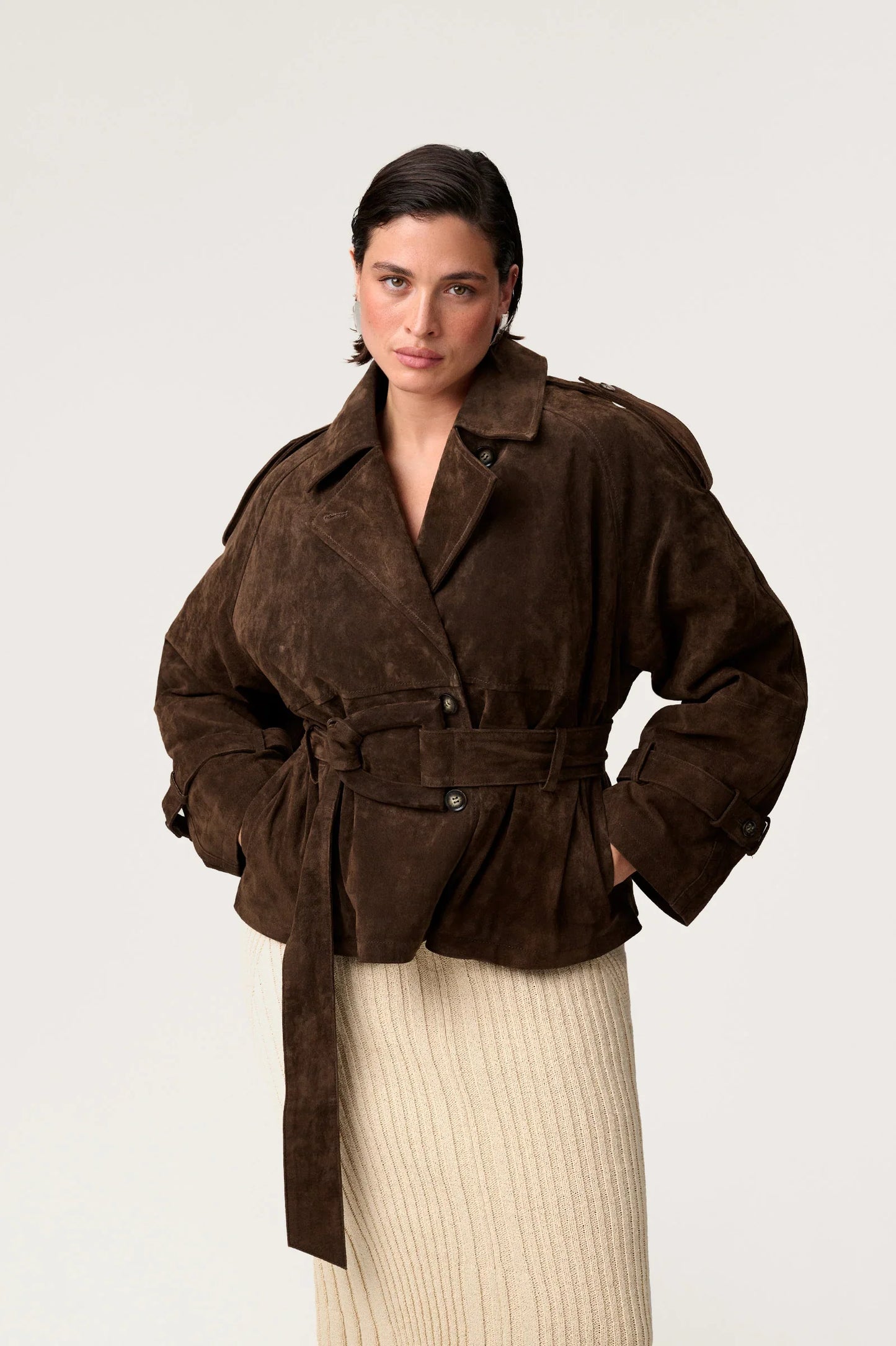 Suede Cropped Trench