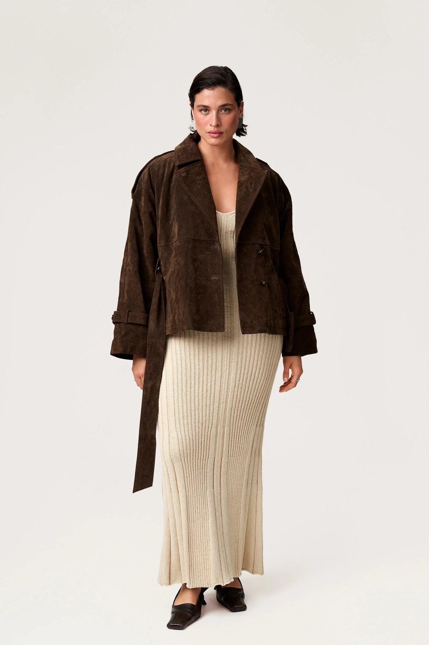 Suede Cropped Trench