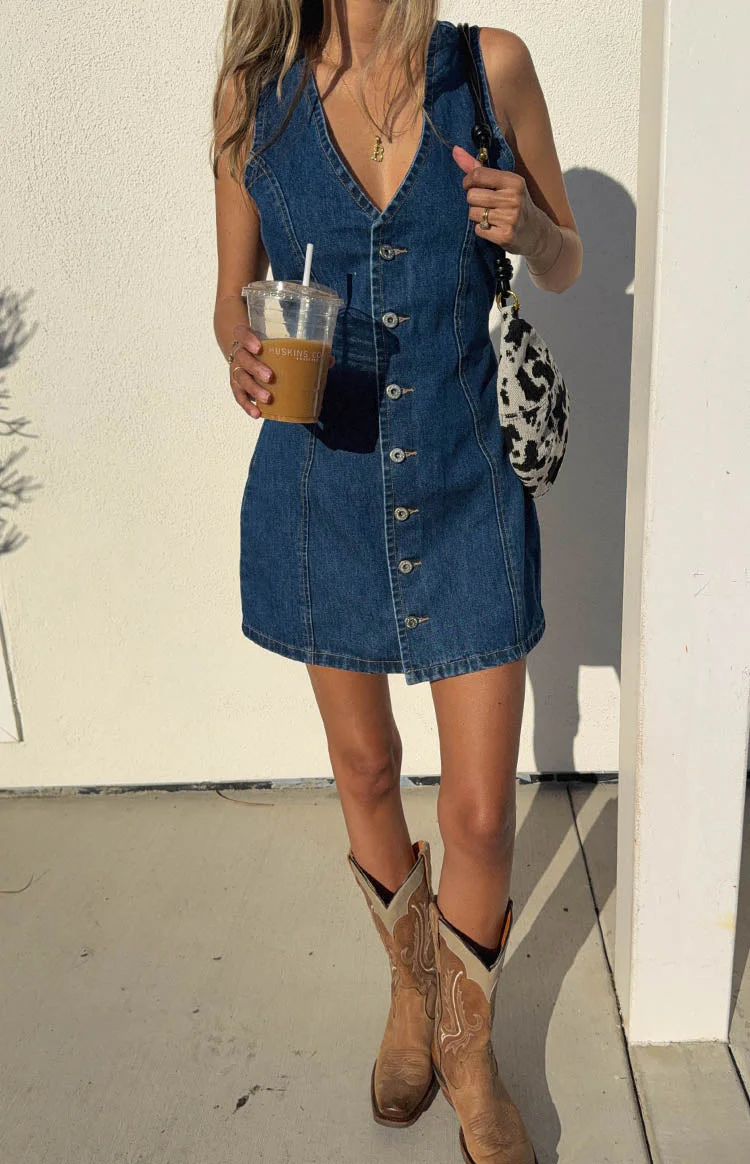 Ida dark washed denim mini dress