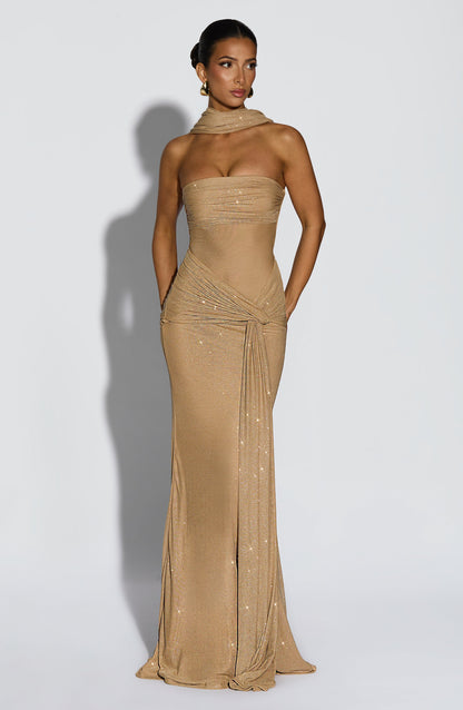 Isabella Maxi Dress - Gold Sparkle