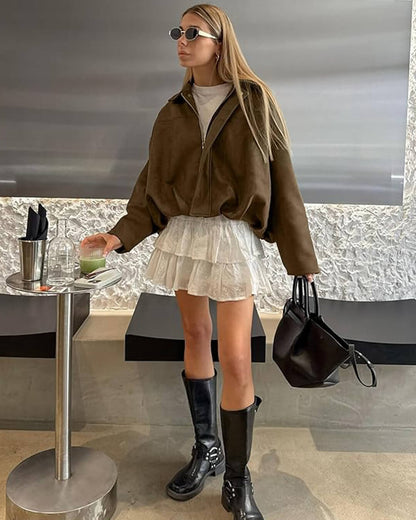 Alia Suede Bomber Jacket