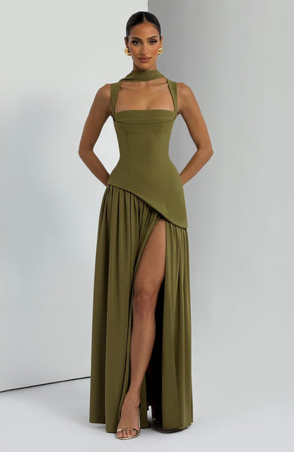 Olive Elegance Maxi Gown